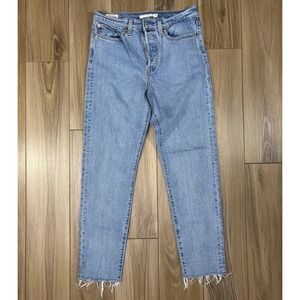Levi's Premium Wedgie Jeans Women's 28 High Rise Blue Denim Button Fly Frayed